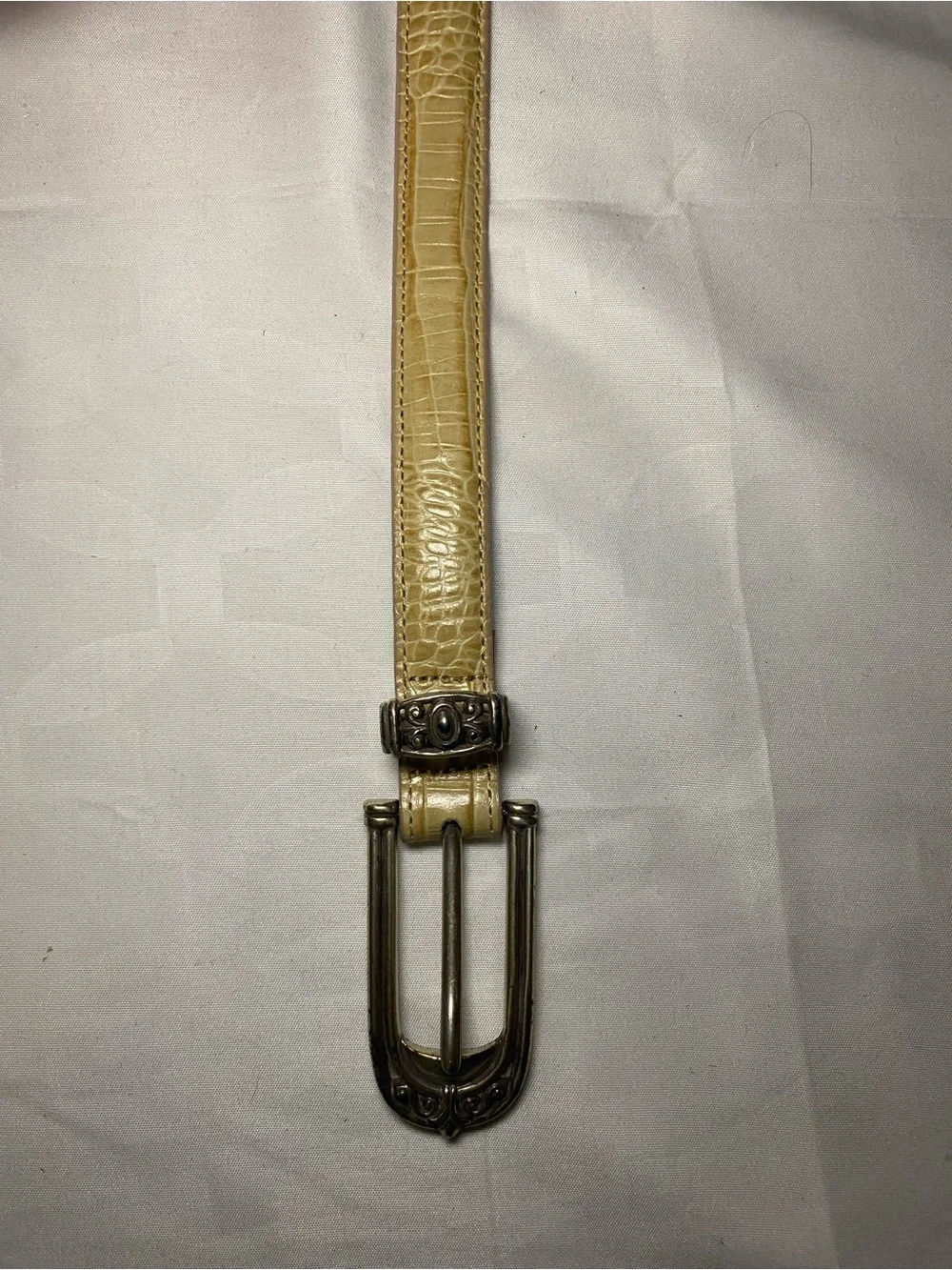 Brighton Croc-Embossed Yellow Leather Belt with Silver-Tone Buckle